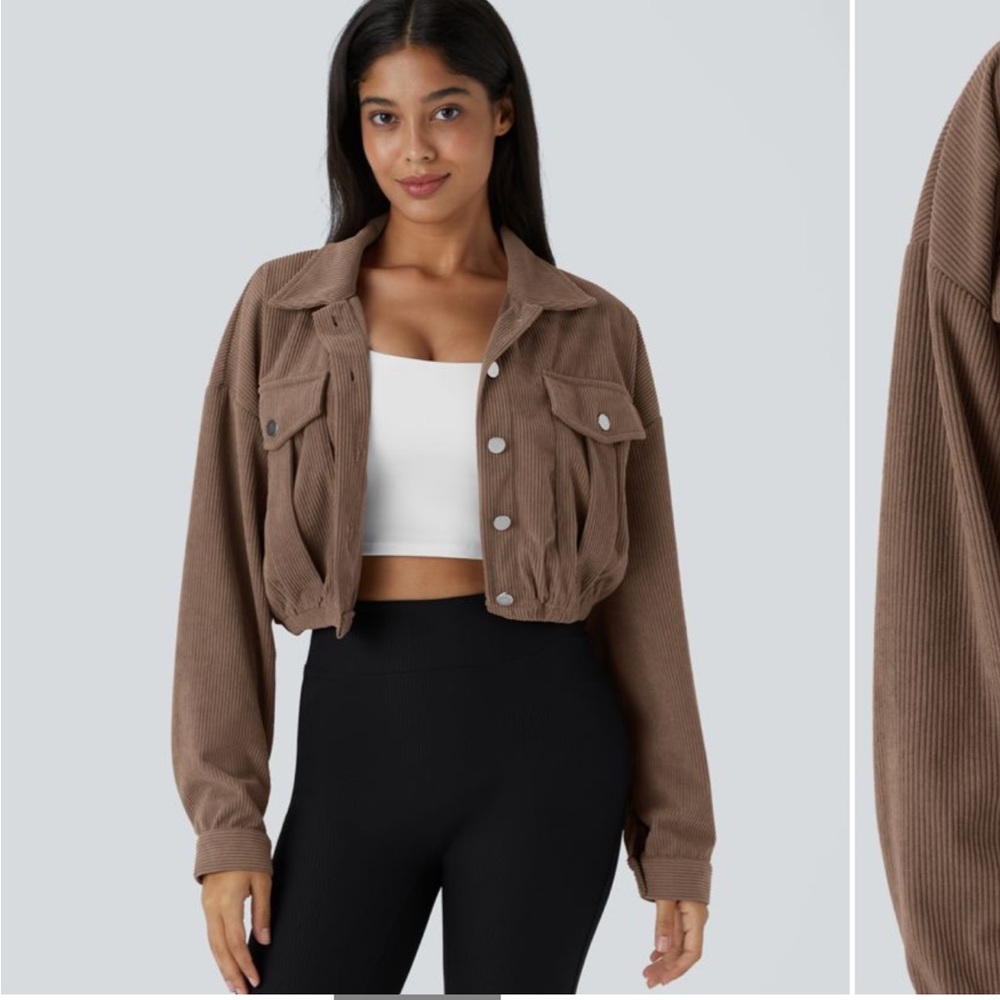 Halara Brown Cropped Utility Jacket - image 3